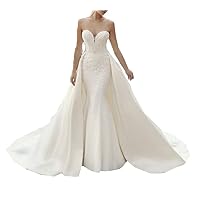 Sweetheart Neckline Lace Bridal Ball Gowns Detachable Train Mermaid Wedding Dresses for Bride 2022