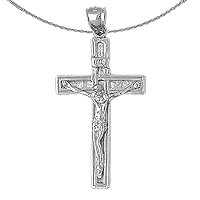 Silver Crucifix Necklace | Rhodium-plated 925 Silver INRI Crucifix Pendant with 18