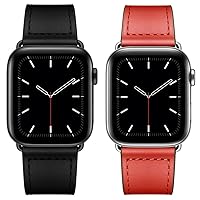 KYISGOS Compatible with Apple Watch Genuine Leather Band 49mm 45mm 44mm 42mm Black & Watermelon Red
