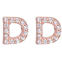 Initial Earrings for Women Girls-14K Rose Gold Over Round Cut Cubic Zirconia Alphabet A-Z Letter Initial Stud Earrings 925 Sterling Sliver Initial Studs Earrings for Women Baby Girls