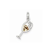 Sterling Silver Synthetic Cz Champagne Glass Charm
