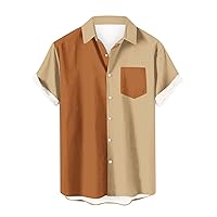 Men's Vintage Bowling Shirt 1950s Retro Rockabilly Style Short Sleeve Colorblock Button Down Floral Hawaiian Shirts