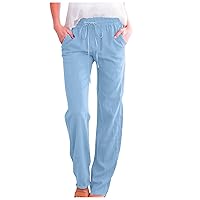 SNKSDGM Women's Summer Flowy Cotton Linen Palazzo Wide Leg Pants Joggers High Waisted Pant Boho Trousers with Pockets