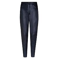 Womens Black 501 Leather Jeans Classic Biker Motorcycle Trousers