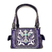 western rodeo christian cross shoulder handbag rhinestone bling studs bag purple