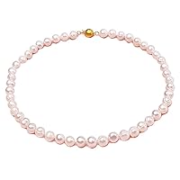 JYX Pearl Necklace Single Stand 7-8mm Oval Natural White Freshwater Pearl Necklace for Women 17