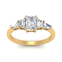 Choose Your Gemstone Radiant Shape 14k Yellow Gold Plated Minimal Modern Design Birthday Gift Wedding Gift Emerald Cut 5 Stone Trapezoid Ring Side Stone Engagement Rings : US Size 4 to 12