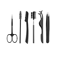 6-piece Stainless Steel Eyebrow Grooming Kit (Tweezers/Brow Brush/Brow Comb/Brow Scissors/Brow Razor/Assist Tool) with Functions for Shaping Eyebrows and Applying False Eyelashes.