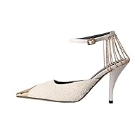 Vertundy Women's Sling Sandals Pumps Buckle Ankle Strap Stilettos High Heeled Golden Leather Embellished Pointed Toe Sexy Pumps