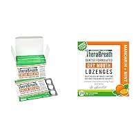 TheraBreath Chewing Gum with ZINC Citrus Mint 10 Count Pack of 6 & Dry Mouth Lozenges Mandarin Mint 24 Count