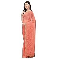 Women's Bandhani & Patola Printed Embroidery Work In Lace Chiffon Saree with Unstitched Blouse Piece