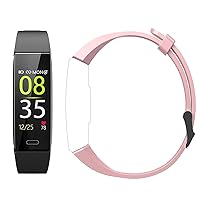 ZURURU Y39 Black Fitness Tracker and One Pink Replacement Strap Bundle