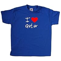 I Love Heart Qatar Royal Blue Kids T-Shirt (White & Red Print)-1-2 Years
