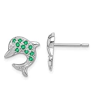 925 Sterling Silver Solid Polished Open back Rhodium Emerald and Diamond Dolphin Post Earrings Measures 14x12mm Wide Jewelry Gifts for Women