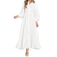 Long Sleeve Maxi Dress for Women,Ruched Ruffle Hem Shirts Dress Casual Oversized Loose Long Maxi Dress
