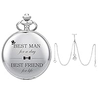 SIBOSUN Best Man for Wedding or Proposal - Engraved Best Men Pocket Watch Pocket Watch Double Albert Chain T Bar Watch Chain 3 Hook Antique Fob Curb Link Chain