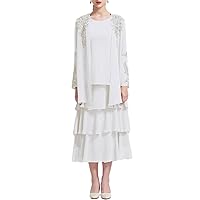 A-Line Elegant Mother of The Bride Dress Scoop Neck Long Sleeves Tea Length Chiffon Wedding Guest Dress 2024