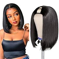 Short Bob U Part Human Hair Wig For Black Women Bob Cut Glueless Brazilian Remy Hair U Part Wigs 1x4 Middle Part 8-14inch (8inch 150%Density, #1(Jet Black))