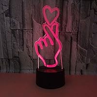Night Light 3D Illusion Lamp Heart Gesture Desk Lights Dimmable 16 Color Changing Smart Touch, Home Bedroom Decor Lamp for Girls Boys Children Birthday New Year Festival Gifts