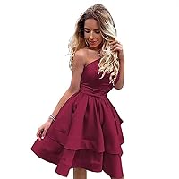 Women's One Shoulder Homecoming Dresses Short Satin Party Cocktail Gown with Pockets