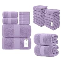 White Classic Luxury Lavender Bath Towel 8 Piece Set 2 Bath Towels | 2 Hand Towels | 4 Washcloths - Washcloths Bulk Set of 12 13x13 Inch - Soft Bath Sheet Towels 650 GSM 35x70 inch 2 Pack | Lavender