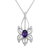 1 CT Oval Cut Created Amethyst Solitaire Designer Flower Pendant Necklace 14k White Gold Finish