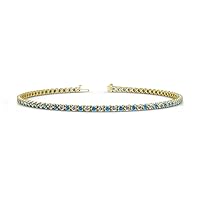 Round Blue Topaz Natural Diamond 1.65 ctw 3-Prong Women Eternity Tennis Bracelet 14K Yellow Gold