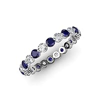Floating Blue Sapphire Lab Grown Diamond 1 3/4 ctw Women Eternity Ring Stackable 14K Gold