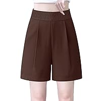 Women Bermuda Shorts Summer High Waist Elastic Novelty Short Plain Loose Hiking Wide Leg Shorts with Pockets