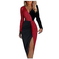 Blue Dresses, Outdoor Spring Long Sleeve Fashion Cocktail Women Tunic Button-Down Deep V Neck Evening Dresses