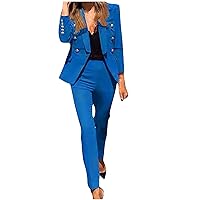 Women Dressy Business Outfits Fall Two Piece Set Blazer Jacket and Wide Leg Pants 2 Piece Elegant Slim Suit Sets
