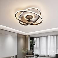 Tonhandisplay Ceiling Fan with LED Lighting Ceiling Lamp Light Colour/Brightness Adjustable Dimmable LED Ceiling Light 3343 Diameter 50 cm 96 W with Remote Control (3343 Black)
