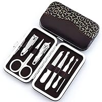 manicure, 7-piece nail clippers, professional beauty kit with travel holster, manicure tools with luxury travel bags for men and women (patterned models)