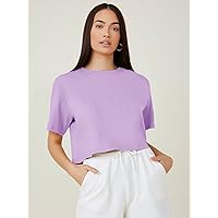 Women's Tops Sexy Tops for Women Women's Shirts Drop Shoulder Solid Crop Tee (Color : Lilac Purple, Size : X-Small)
