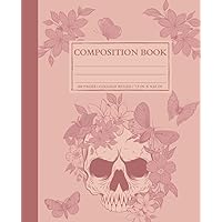 Composition Notebook — College Ruled: Pink Vintage Gothic Floral Skull Illustration for Women and Men