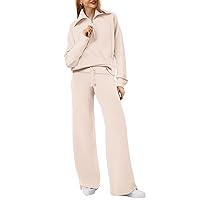 XIEERDUO Lounge Sets For Women 2024 Half Zip Sweatshirt And Wide Leg Sweatpant 2 Piece Outfits Sweatsuit Tracksuit