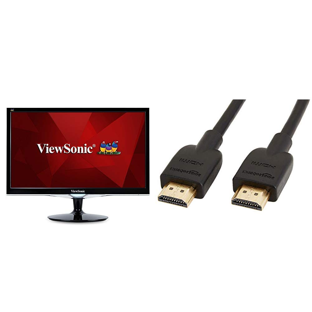 ViewSonic VX2452MH 24 Inch 2ms 60Hz 1080P Gaming Monitor with HDMI DVI and VGA inputs & AmazonBasics High-Speed 4K HDMI Cable, 6 Feet, 1-Pack