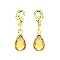 2pcs Adabele Clip On Dangle November Topaz Yellow Birthstone Pendant Drop Beads Tarnish Resistant Gold Lobster Clasp Connector for Jewelry Craft Making BL8-11