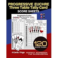 PROGRESSIVE EUCHRE Three Table Tally Card Score Sheets: 120 Personal Score Sheets for Scorekeeping | Record Keeper Book | Score Keeping Book | 4 Cards per Each Page | Size:8.5