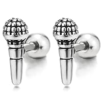 Stainless Steel Vintage Honeycomb Microphone Stud Earrings, Hipster Unique, Screw Back