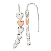 925 Sterling Silver and Rose tone Polished Love Heart Shepherd Hook Earrings Measures 43.4x7.4mm Wide Jewelry for Women