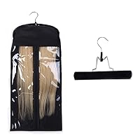Hairro Hair Extensions Carrier Portable Storage Case with Wooden Hanger for Human Hair Extensions Non-woven Dust-proof Black