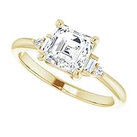 925 Silver, 10K/14K/18K Solid Gold Moissanite Engagement Ring, 1.0 CT Asscher Cut Handmade Solitaire Ring, Diamond Wedding Ring for Women/Her Anniversary Proposes Rings, VVS1 Colorless