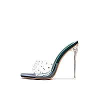 Cape Robbin Brisa Stiletto High Heels for Women - Rhinestone Clear Heels for Women - Slip On Womens Sandals with Transparent Stiletto Heels - Women's Dress Shoes with Sexy Open Toe