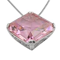 Ladies Solid 925 Sterling Silver Large Square Octagon cut 27ct Pink Cubic Zirconia CZ Pendant