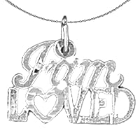 Gold Saying Necklace | 14K White Gold I am Loved Saying Pendant with 16