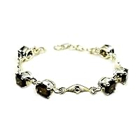 Original Smoky Quartz Oval Cut Bracelet Gifts Sterling Silver Handcrafted Jewelry L 6.5-8 IN