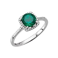 925 Sterling Silver Lab Created Emerald Round 7mm Emerald .01 Dwt Diamond Ring Jewelry for Women - Ring Size Options: 6 8