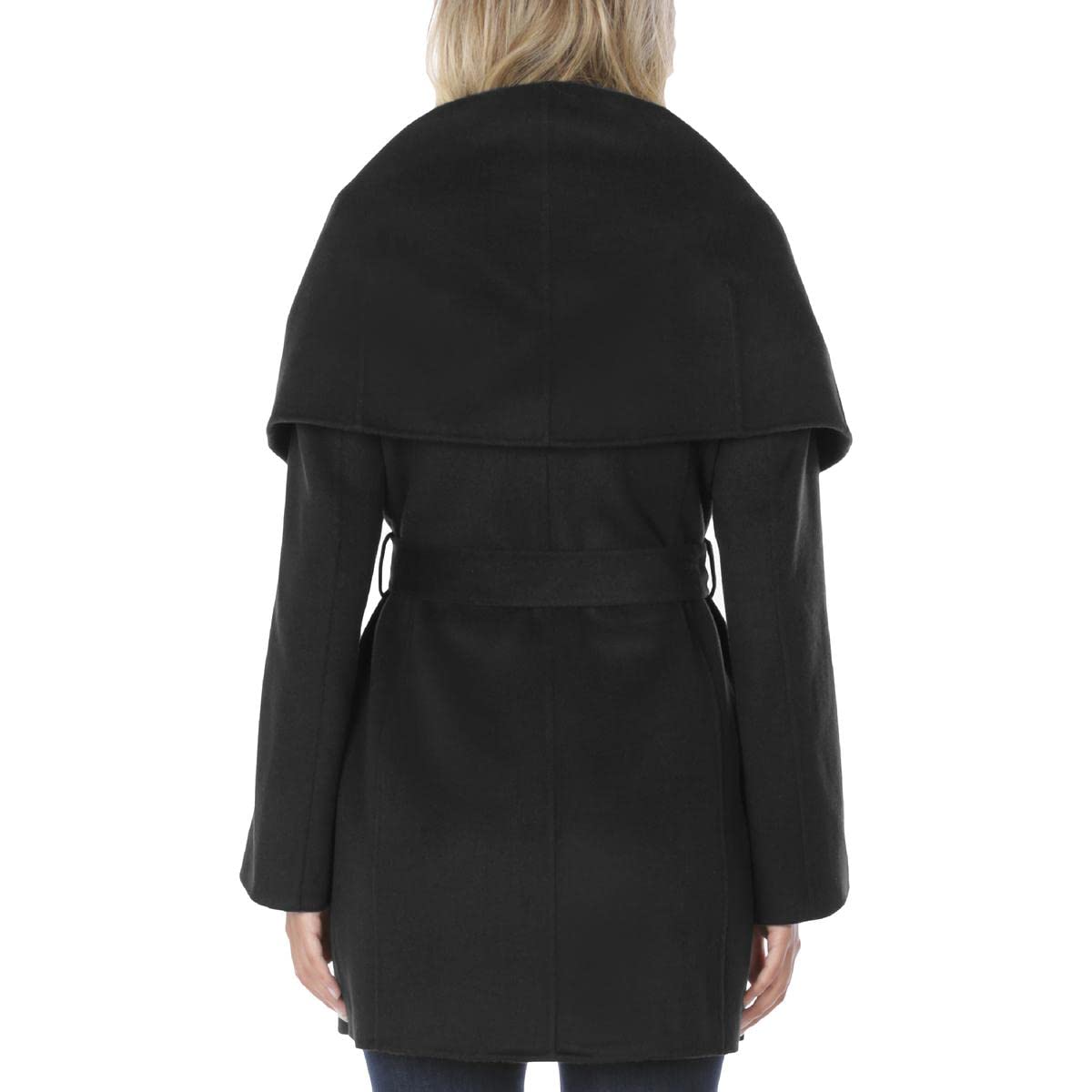 TAHARI Women's Double Face Wool Blend Wrap Coat with Oversized Collar