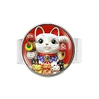 Lucky Cat Red Good Luck Cat Charm Ring Vintage Art Photo Jewelry